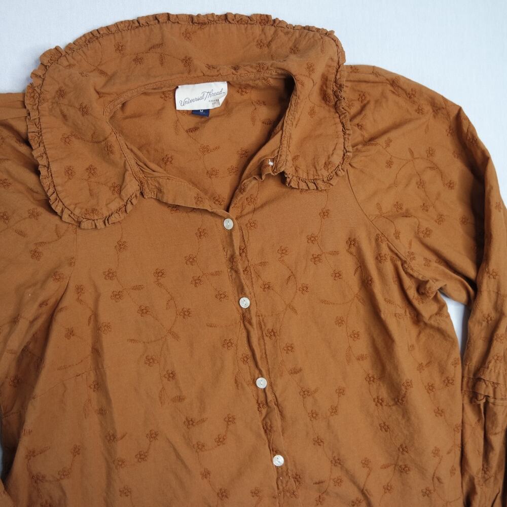 Universal Thread Balloon Long Sleeve Blouse Top Lt Brown Peasant Boho Ruffle M - Picture 2 of 6
